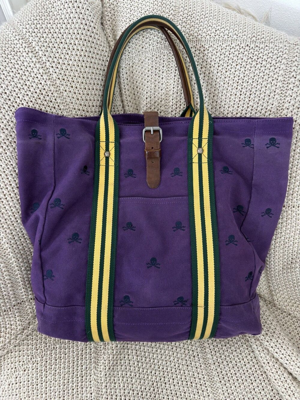 VTG Y2K Rugby Ralph Lauren Skull Tote Canvas Purple Ivy League Takuya Kimura